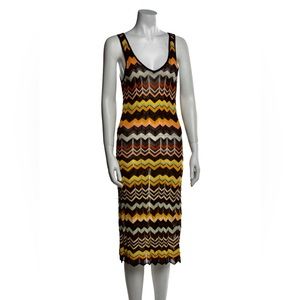 M Missoni Striped Midi Dress S Black Brown Yellow Orange White V-Neck Sleeveless